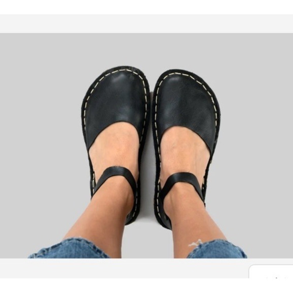 Atlantis Black Barefoot Sandal Shoes Mary Jane Flats Handmade Leather Sz 7